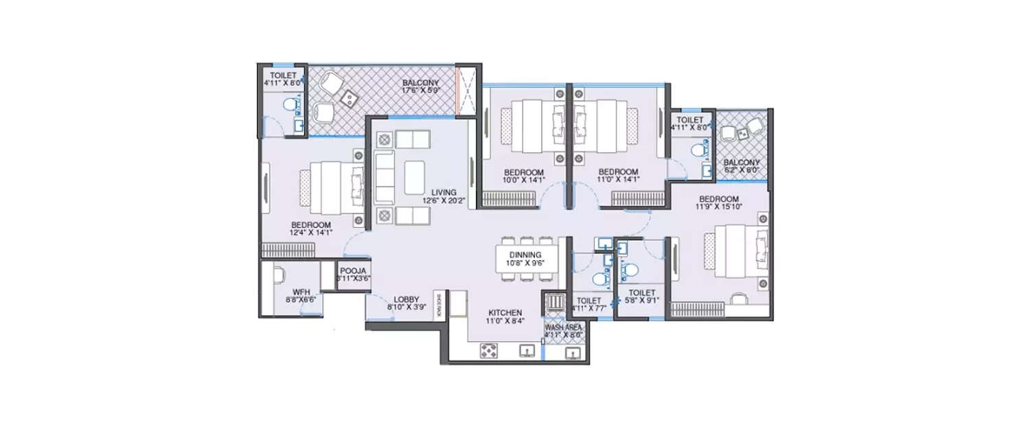 Floor plan for 4 BHK