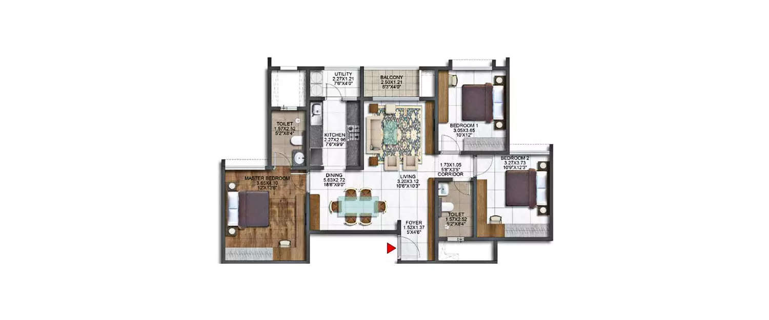 Floor plan for 3 BHK