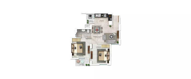 Paarth Humming Retreat Sarojini Nagar - Floor plan 2 BHK 468 Sq.ft