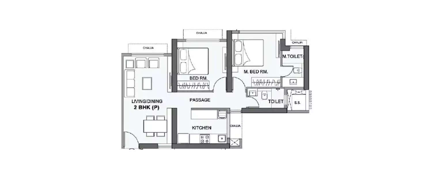 Floor plan for 2 BHK