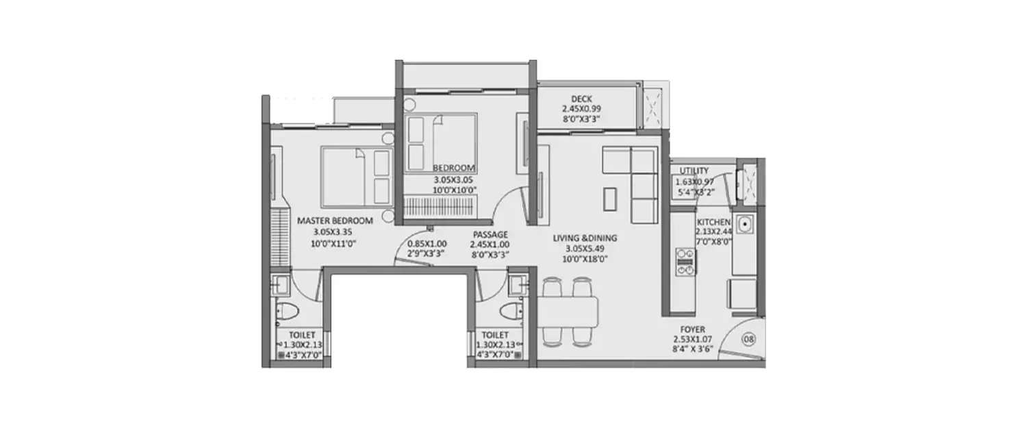 Floor plan for 2 BHK