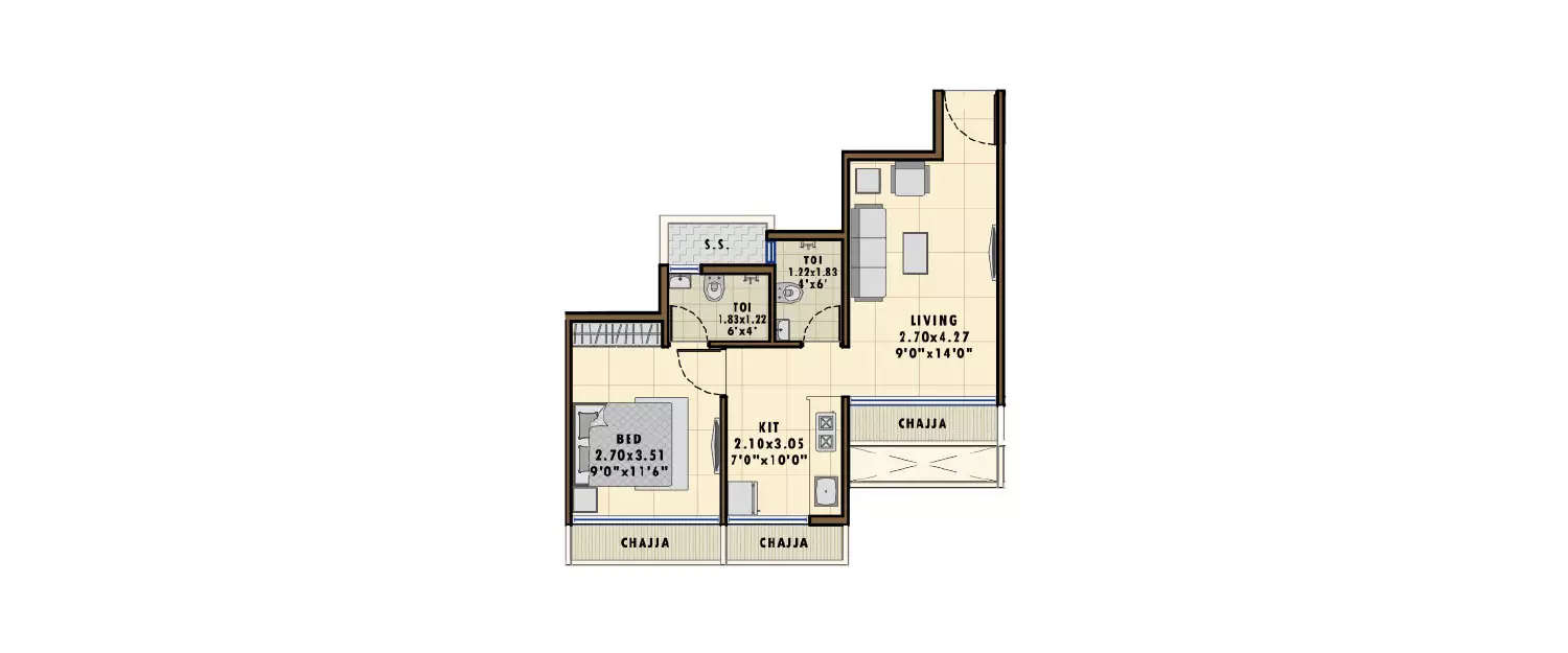 1 BHK Apartment 450 Sq.ft