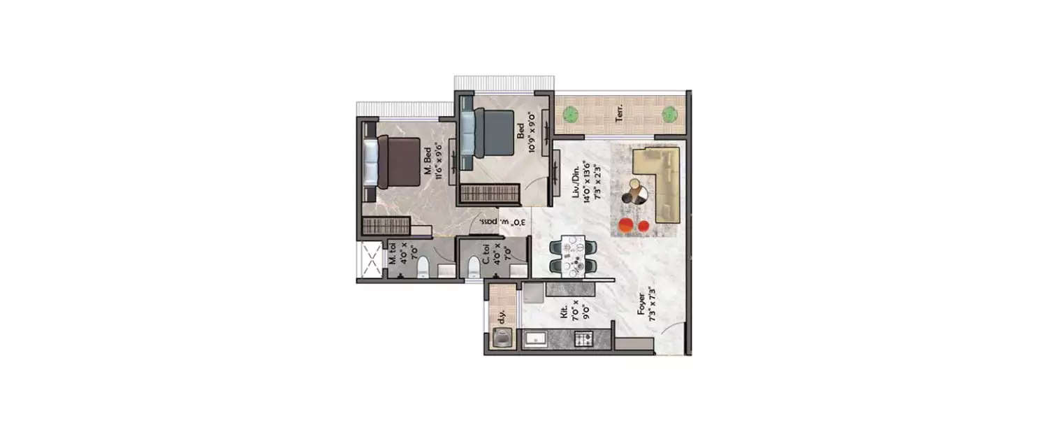 2 BHK Apartment 594 Sq.ft