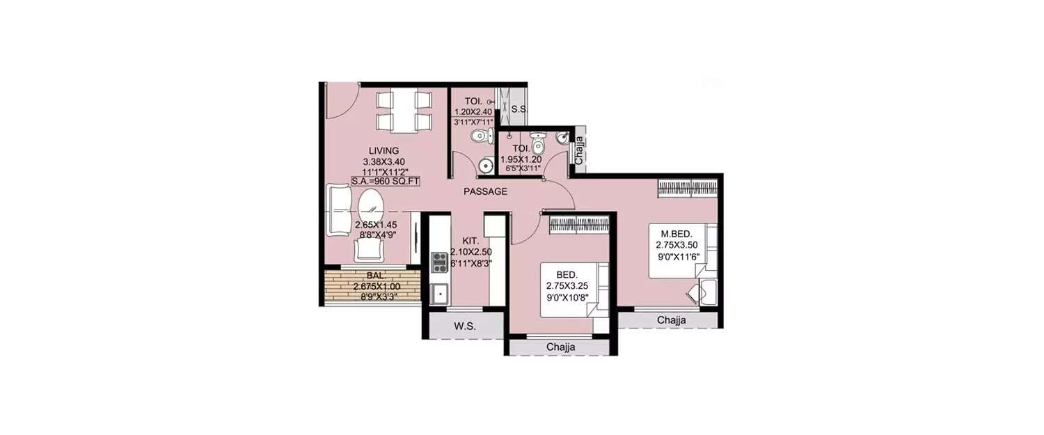 Floor plan for 2 BHK