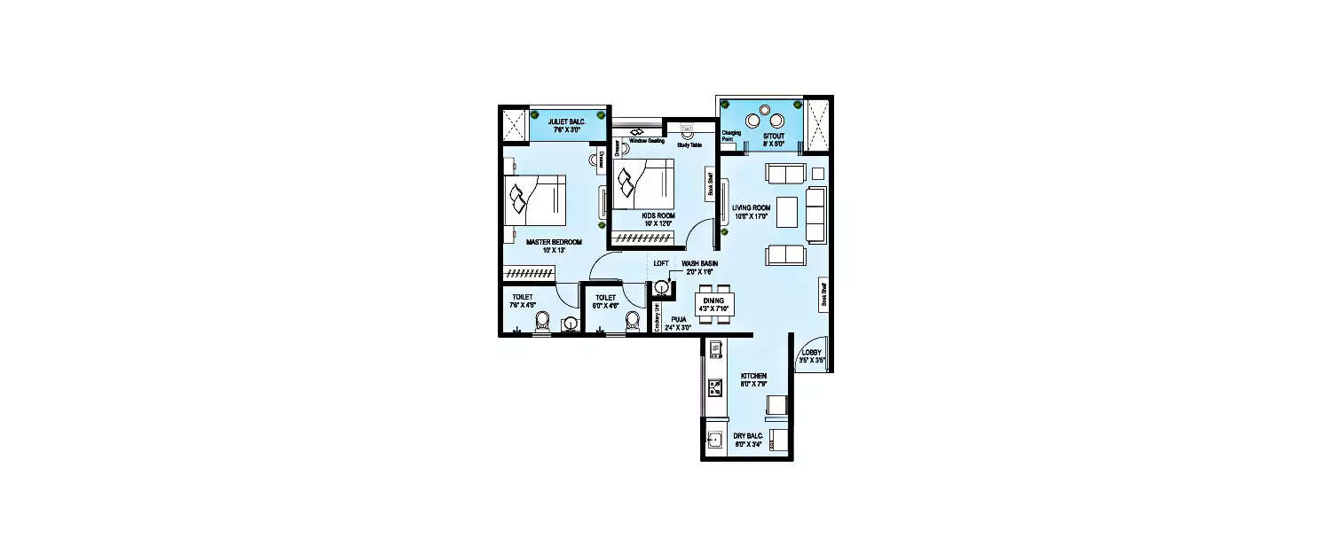 Floor plan for 2 BHK
