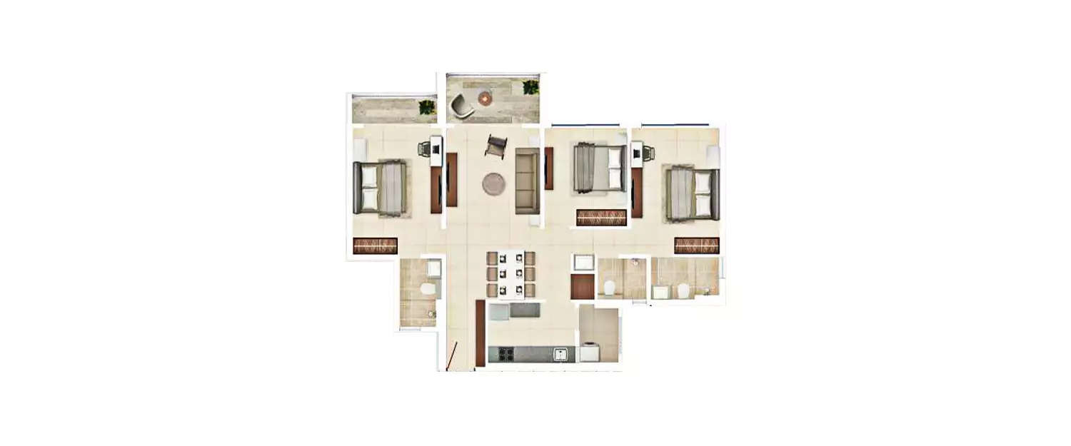 Floor plan for 3 BHK