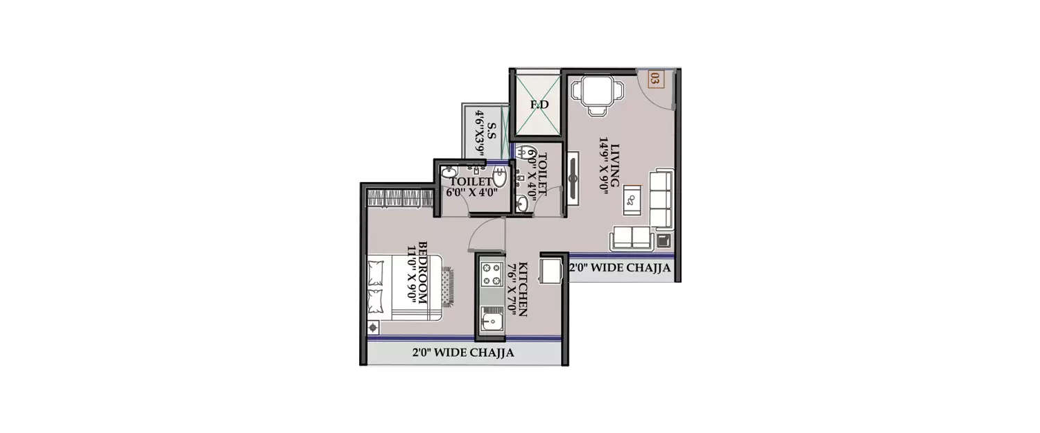Floor plan for 1 BHK