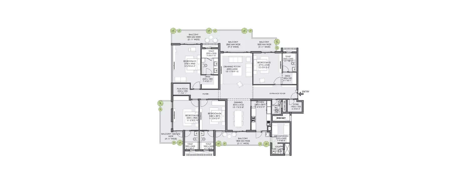 Floor plan for 4 BHK