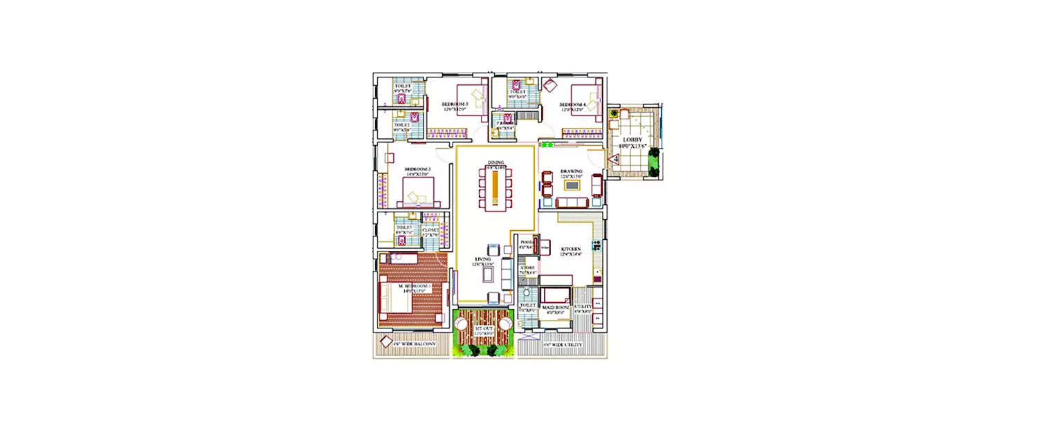 Floor plan for 4 BHK