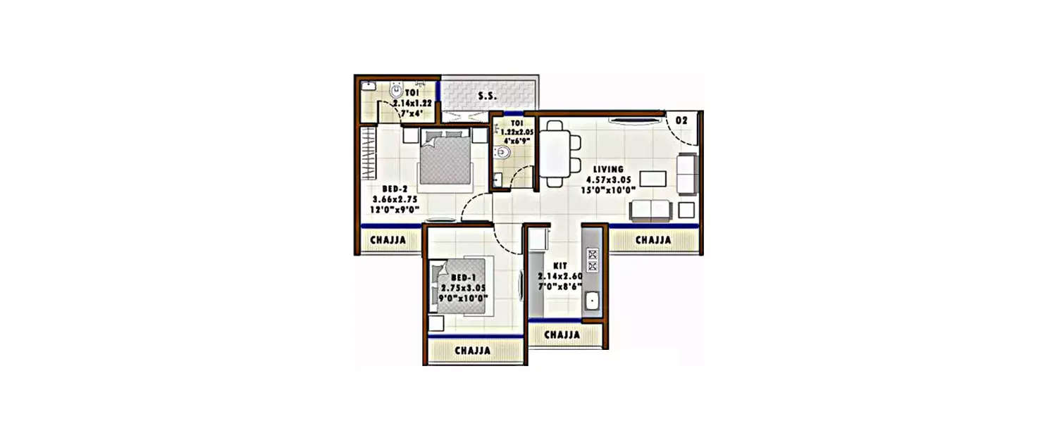 Floor plan for 2 BHK