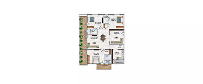 Primark Inspira Miyapur - Floor plan 3 BHK 1365 Sq.ft