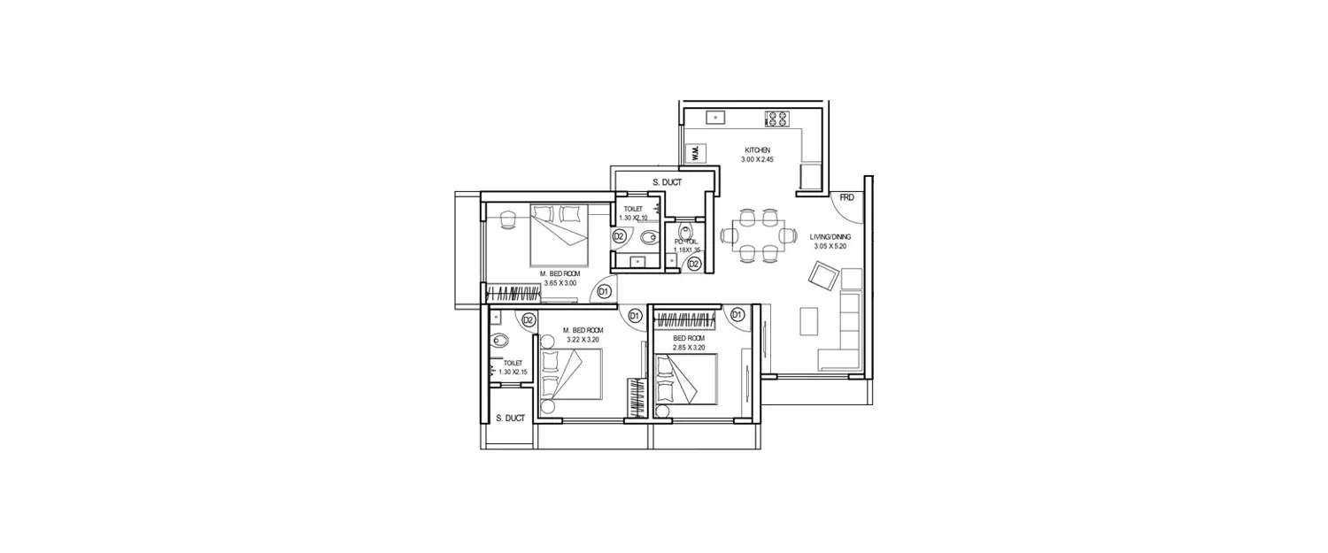 Floor plan for 3 BHK