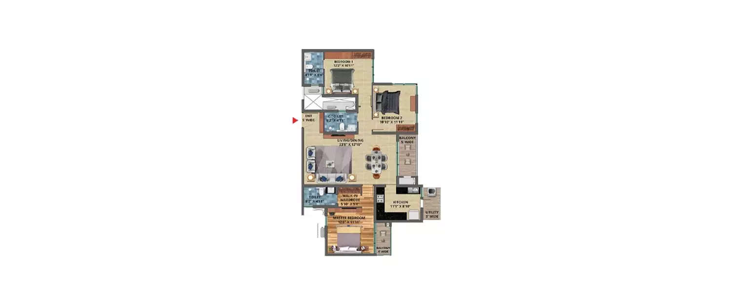 Floor plan for 3 BHK