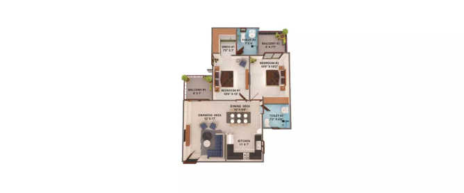 Dragon Age Nottingham Homz Kisan Path - Floor plan 2 BHK 1245 Sq.ft