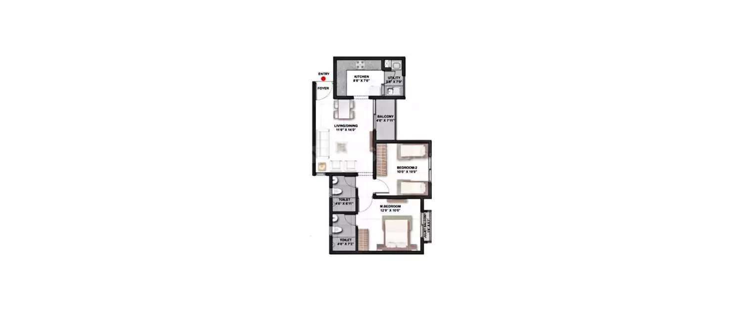 Floor plan for 2 BHK