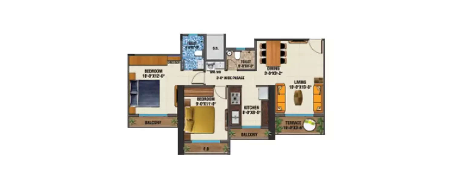 Floor plan for 2 BHK