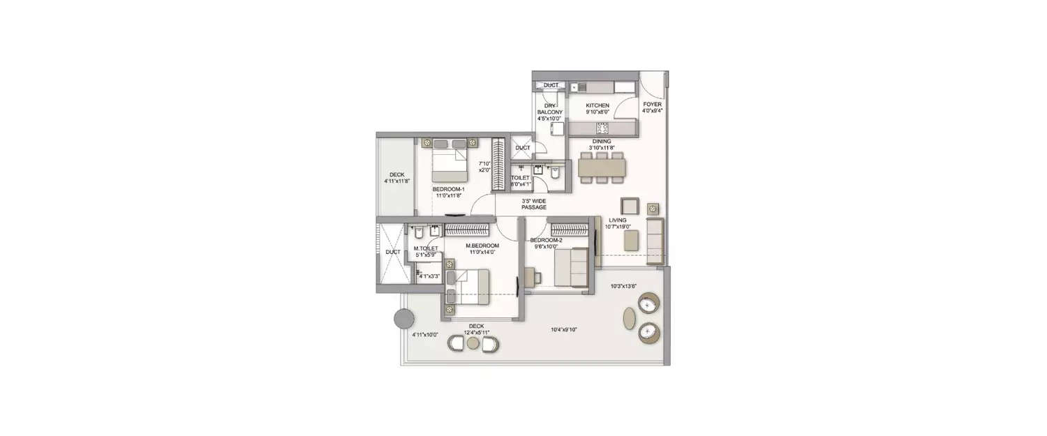 Floor plan for 3 BHK