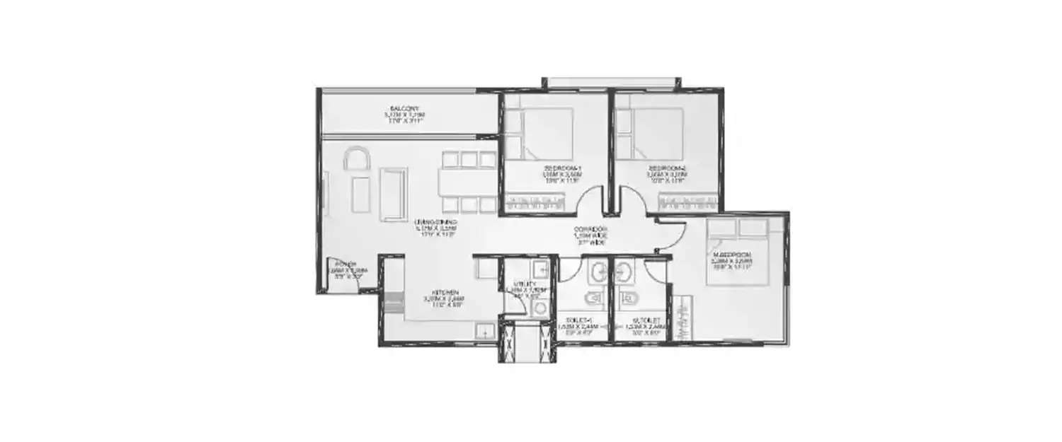 Floor plan for 3 BHK