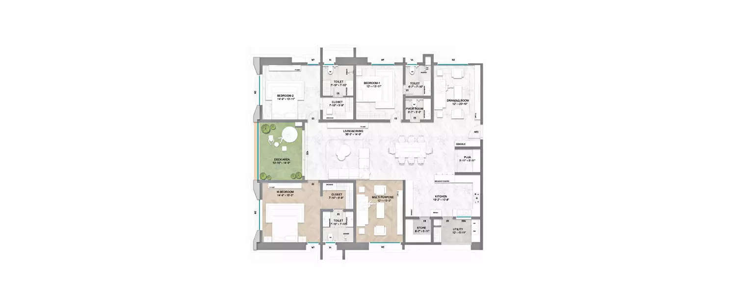 Floor plan for 4 BHK