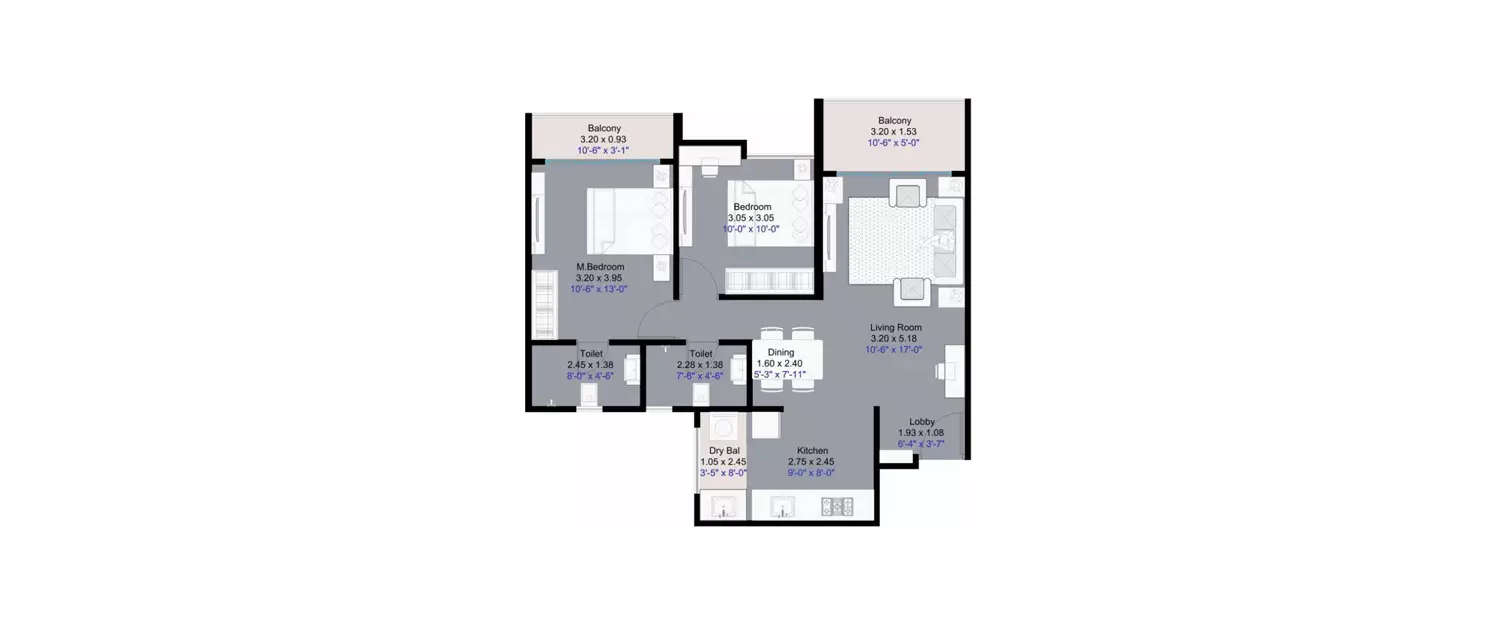 Floor plan for 2 BHK