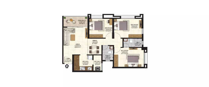 Nyati Tathawade Tathawade - Floor plan 3 BHK  Sq.ft