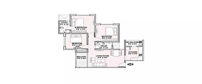 Rohan At Bhugaon Bhugaon - Floor plan 3 BHK 941 Sq.ft