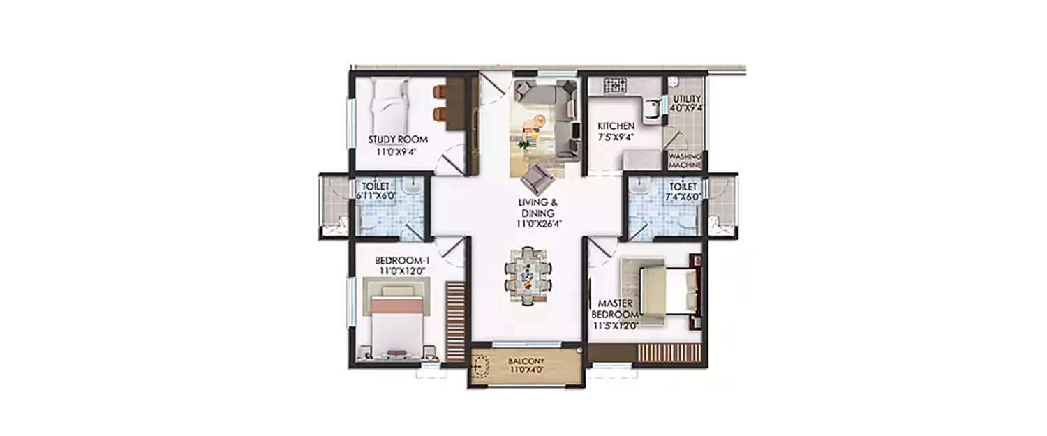 Floor plan for 2.5 BHK