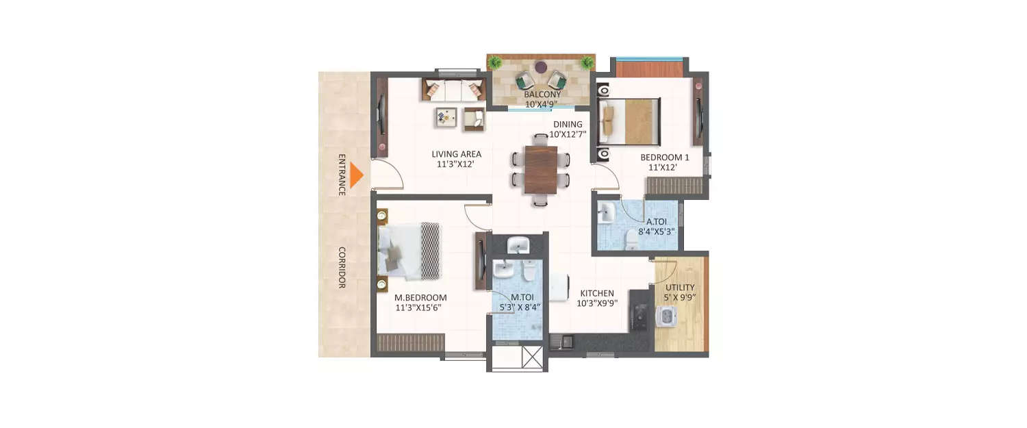 Floor plan for 2 BHK