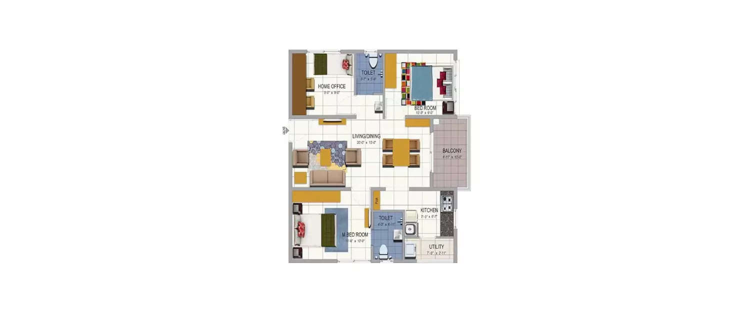 Floor plan for 3 BHK