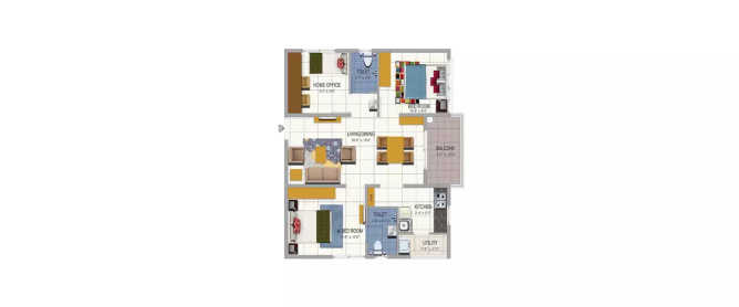The Happening Heights Dundigal - Floor plan 3 BHK 1172 Sq.ft
