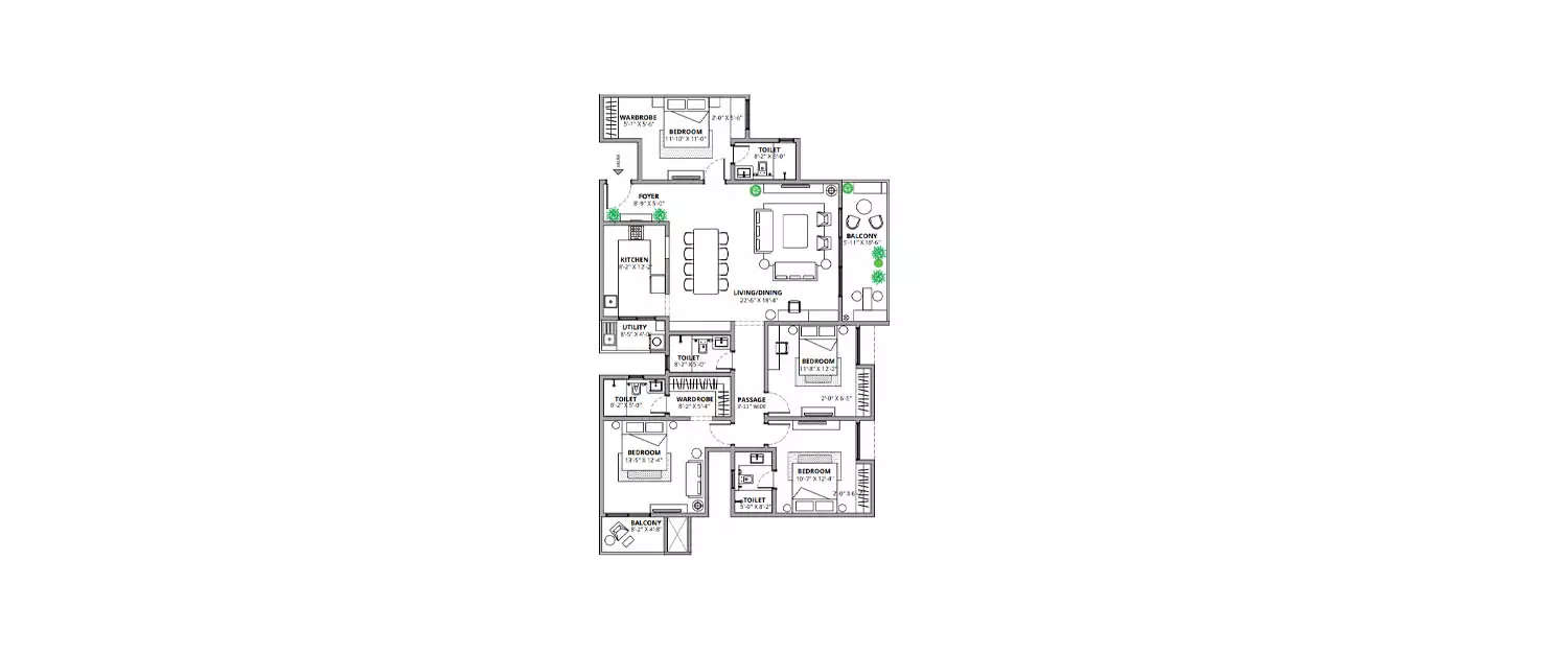 Floor plan for 4 BHK