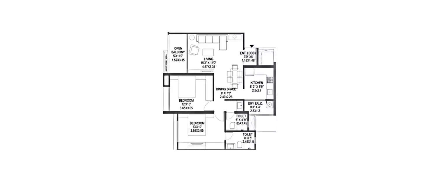 Floor plan for 2 BHK