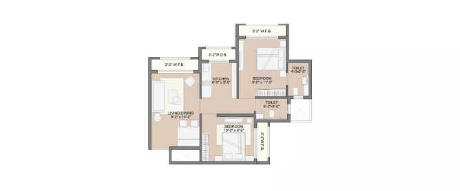 Sunteck Skydeck Collection Goregaon - Floor plan 2 BHK 905 Sq.ft