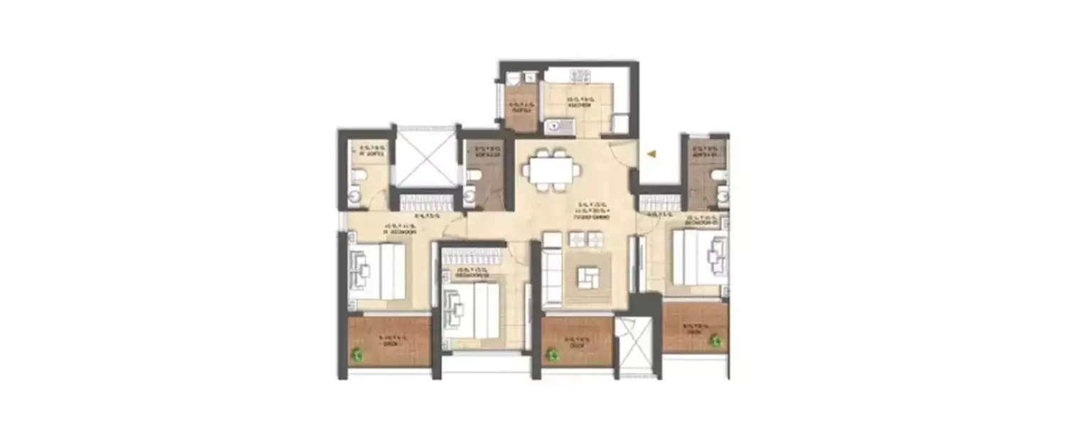 Floor plan for 3 BHK