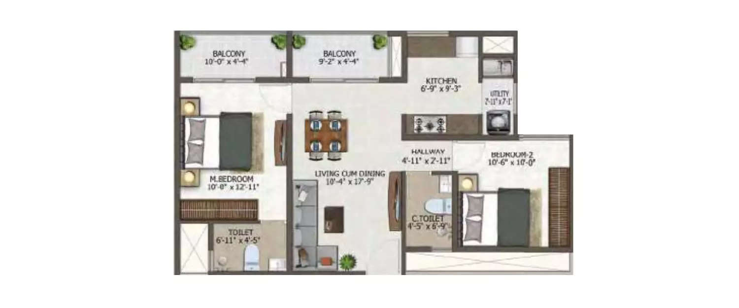 Floor plan for 2 BHK