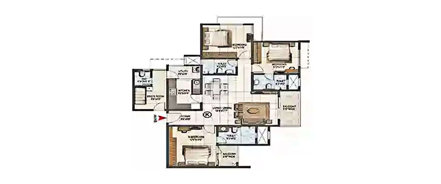 Floor plan for 3 BHK
