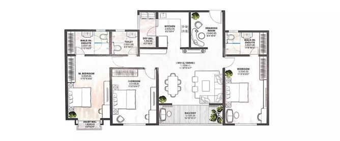 Goel Ganga Exquisite Bavdhan - Floor plan 3.5 BHK 1402 Sq.ft