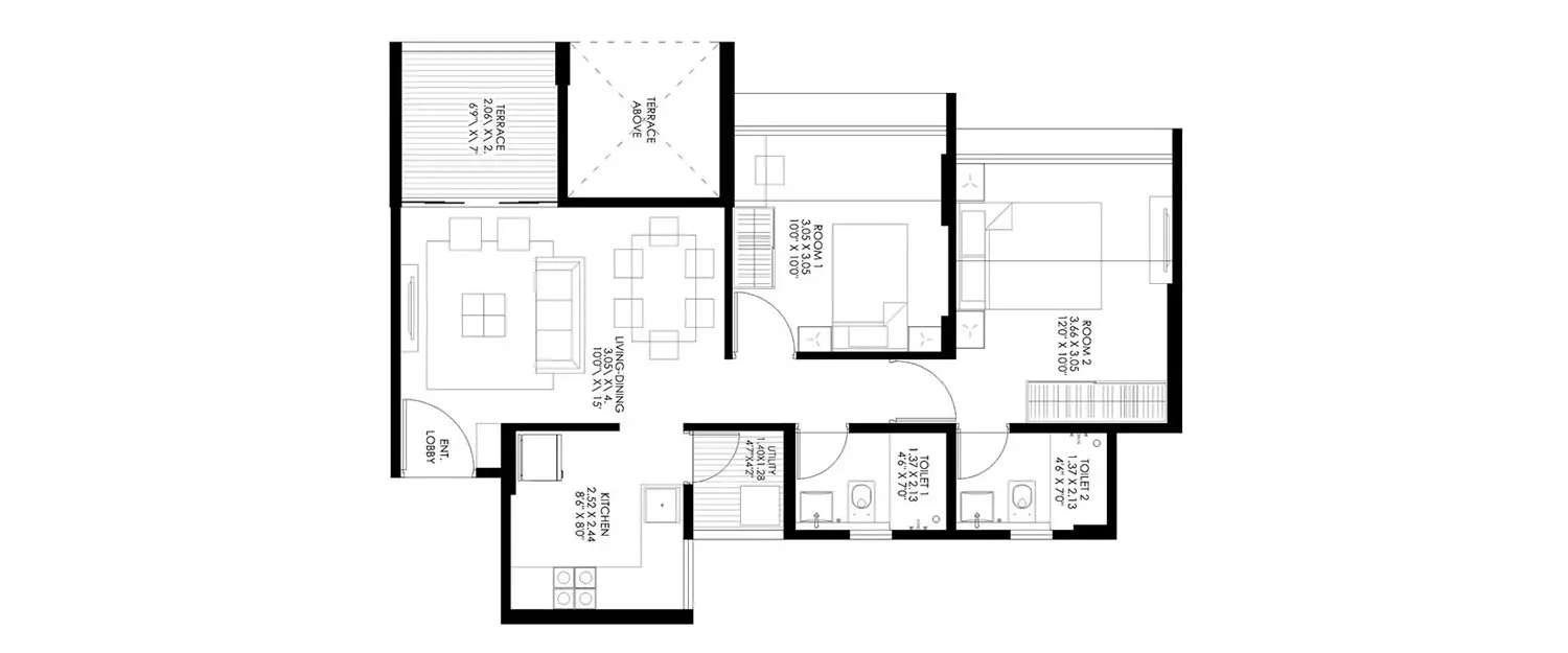 Floor plan for 2 BHK