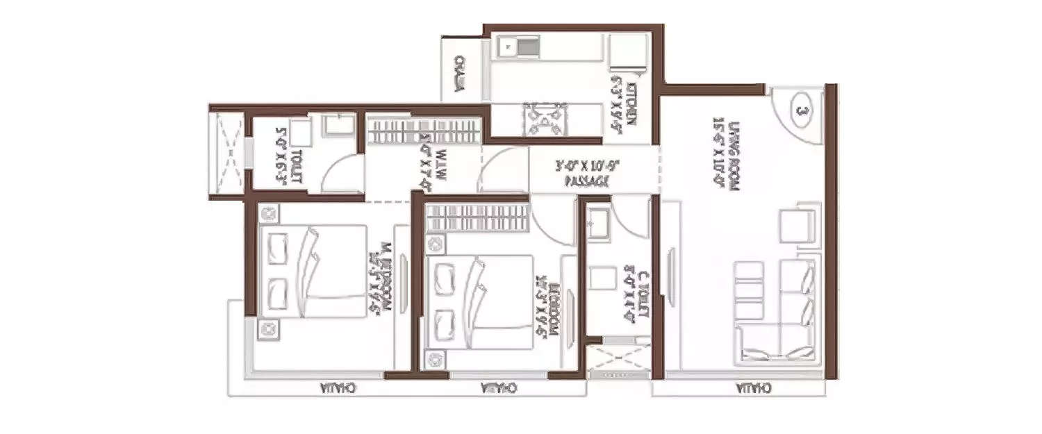 Floor plan for 2 BHK