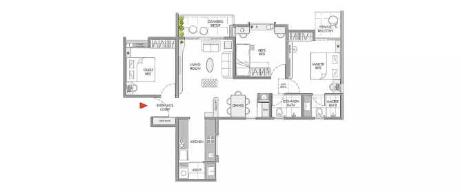 Vilas Javdekar Yashwin Orizzonte Kharadi - Floor plan 3 BHK 684 Sq.ft