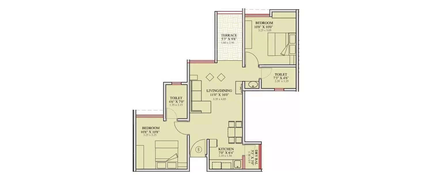 Floor plan for 2 BHK