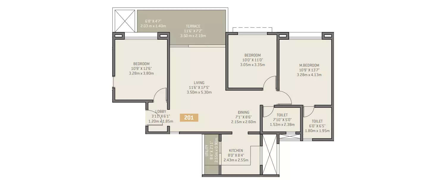 Floor plan for 3 BHK