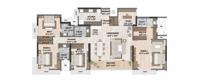 Ashar Navroze Bandra - Floor plan 4 BHK 2557 Sq.ft