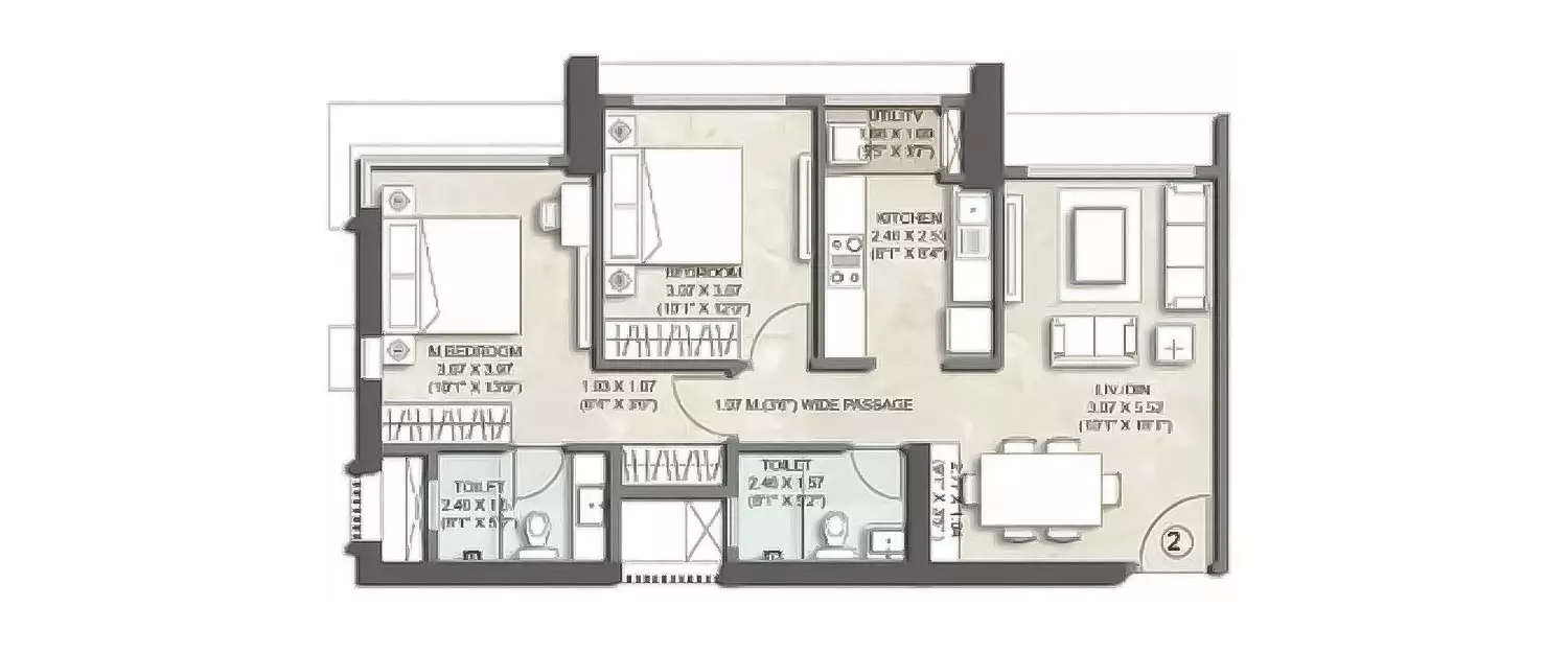2 BHK Apartment 743 Sq.ft