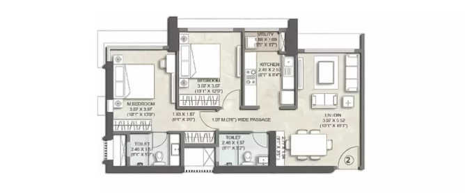 Kalpataru Towers Kandivali - Floor plan 2 BHK 743 Sq.ft