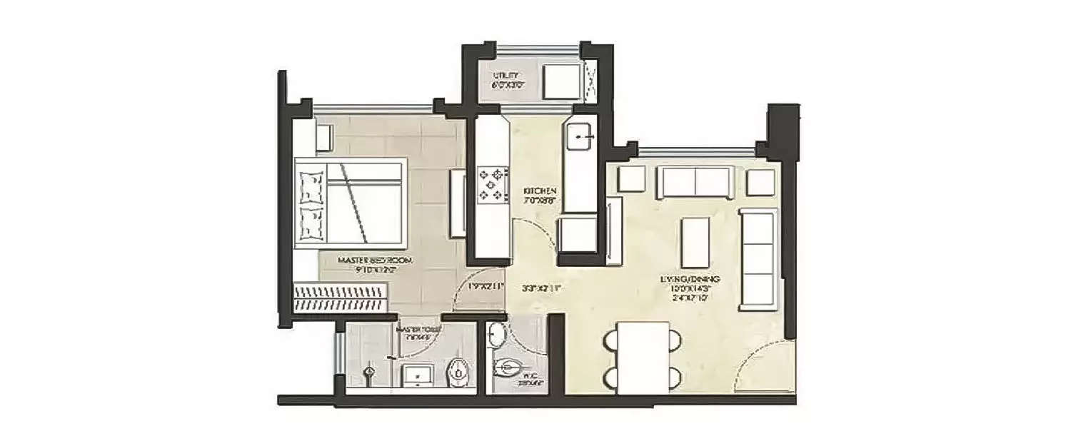 Floor plan for 1 BHK