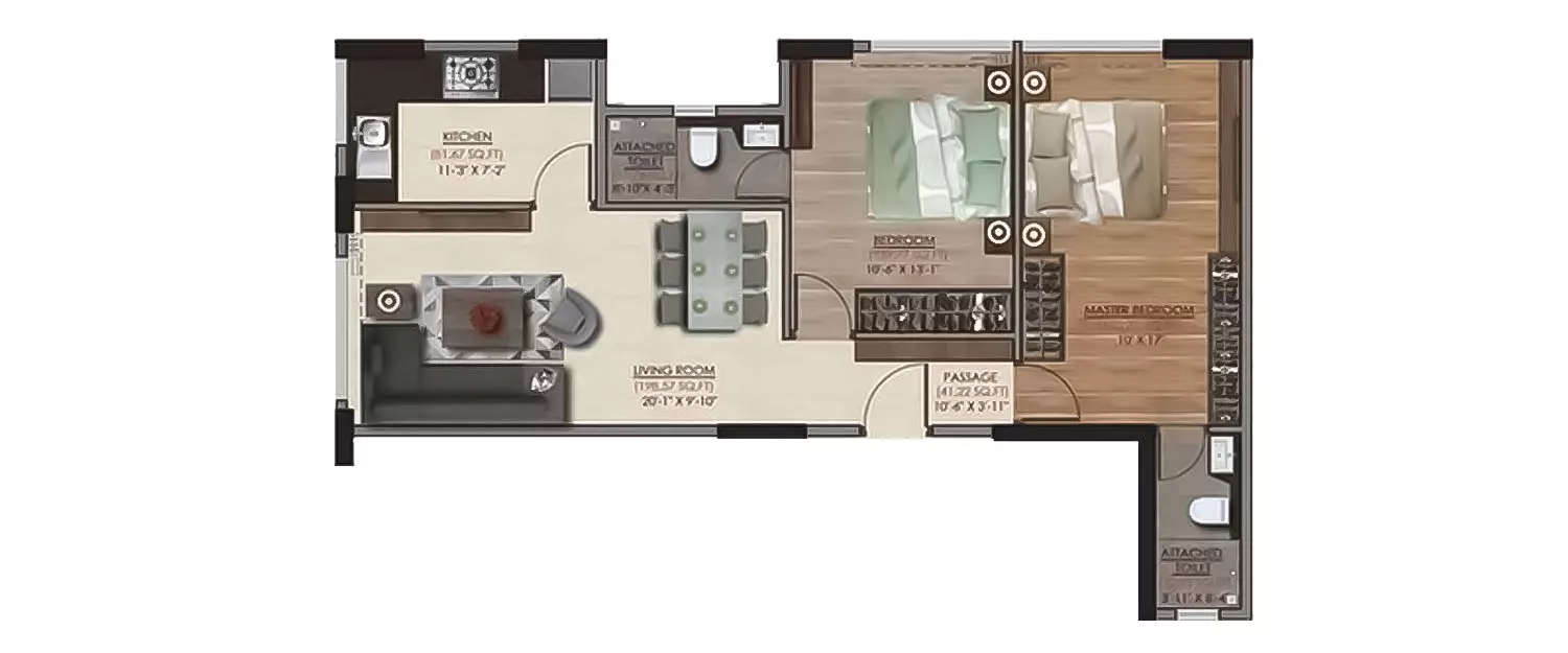 Floor plan for 2 BHK