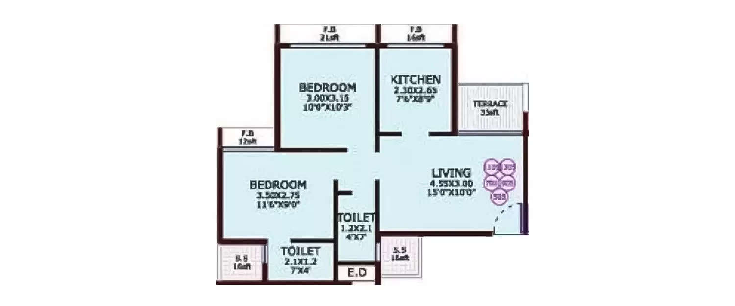 Floor plan for 2 BHK
