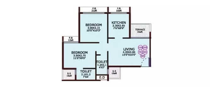Juhi Serenity Ghansoli - Floor plan 2 BHK 397 Sq.ft