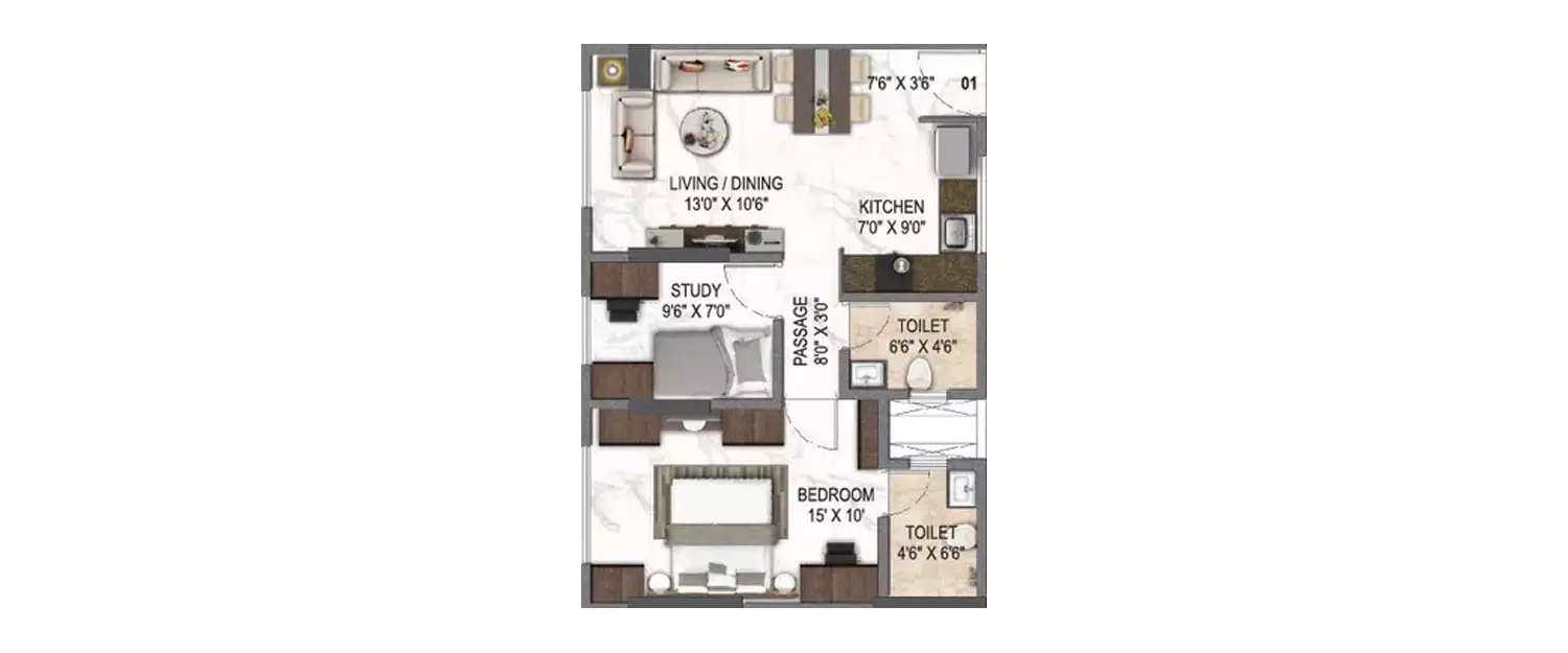 Floor plan for 1.5 BHK